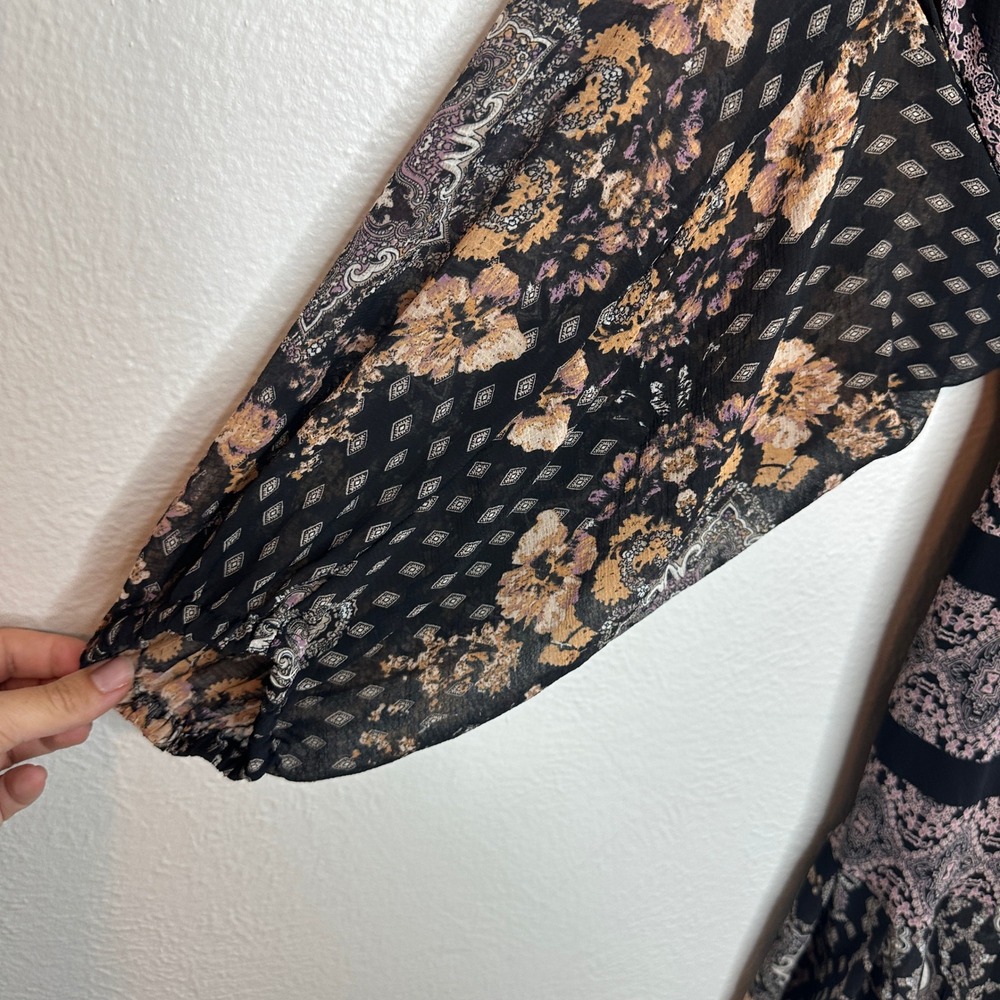 Free People Seven Wonders Mini Dress Black Paisley Boho Size Large NWT - Picture 6 of 10